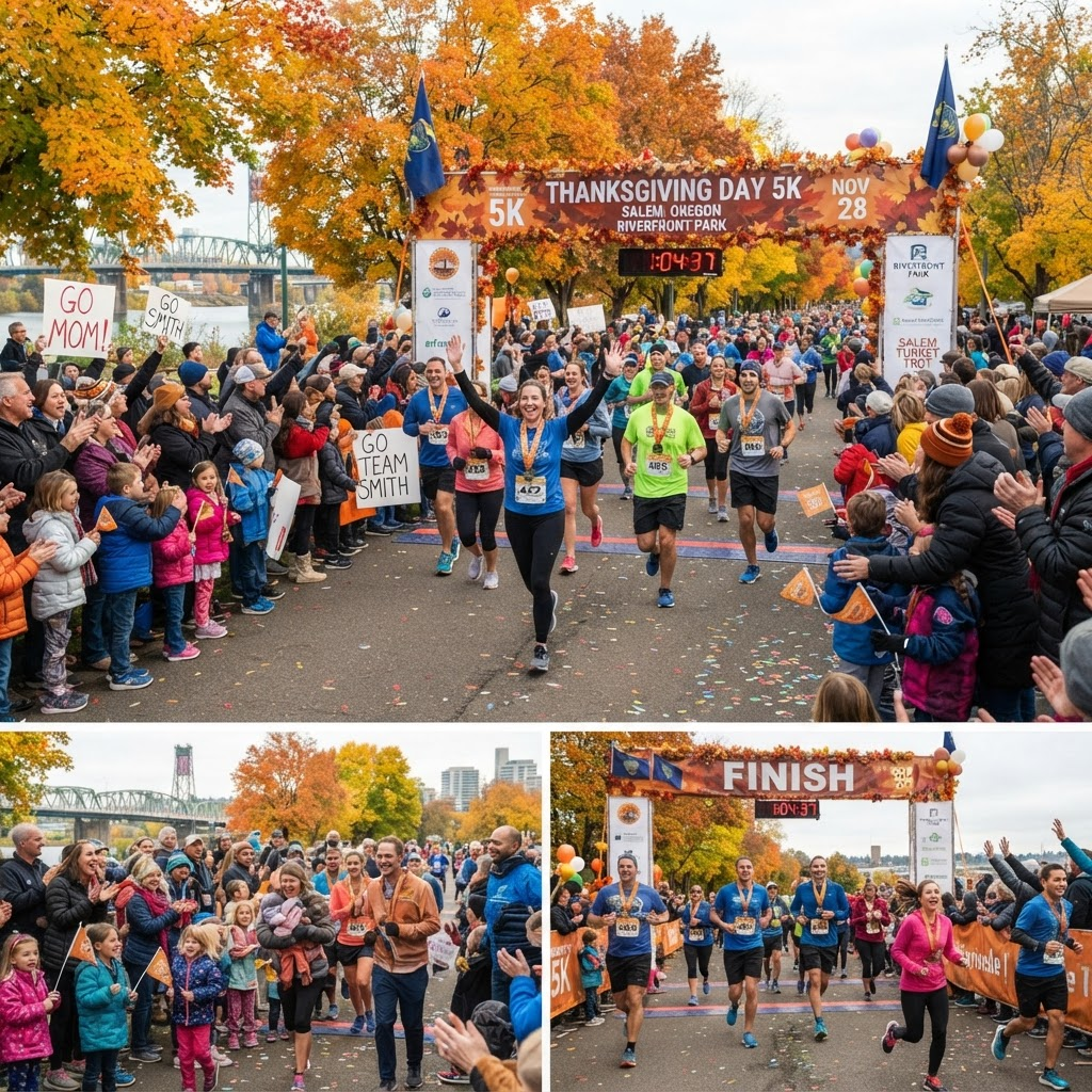 Runners celebrating at the Run'ucopia finish line at Riverfront Park